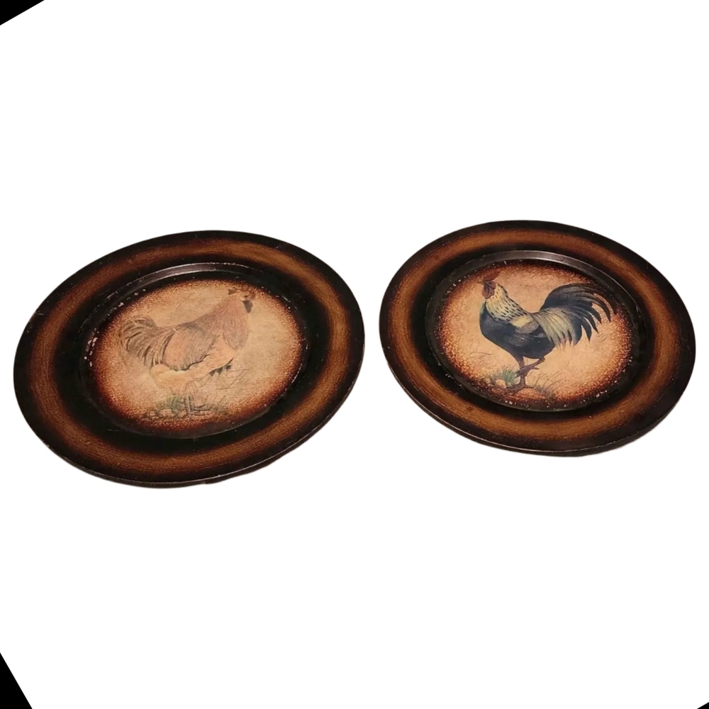 Farmhouse Rooster Decorative Plates Set of 2 Rustic 13 Inches